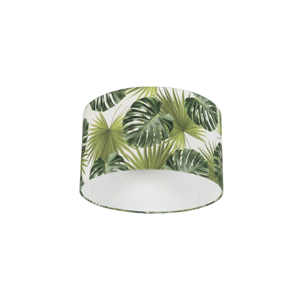 lampenkappen Katoenen lampenkap Leaf Stof Groen Deze ronde met een motief van het merk QAZQA past op zowel hangende als staande lamp en armaturen grote E27