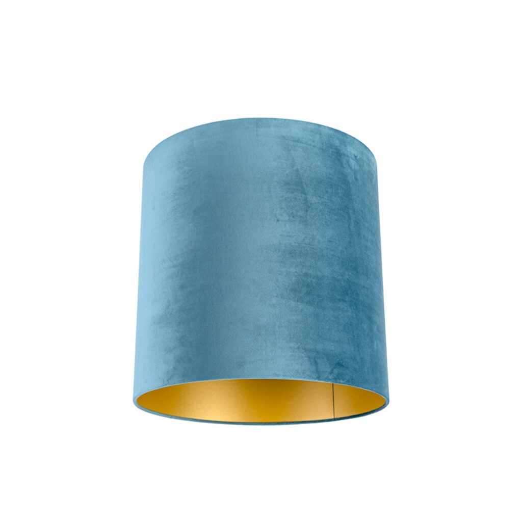lampenkappen Velours lampenkap blauw met gouden binnenkant Stof Blauw Een elegante velours afgewerkt in binnenkant. Met deze kun je jouw vloerlamp of hanglamp