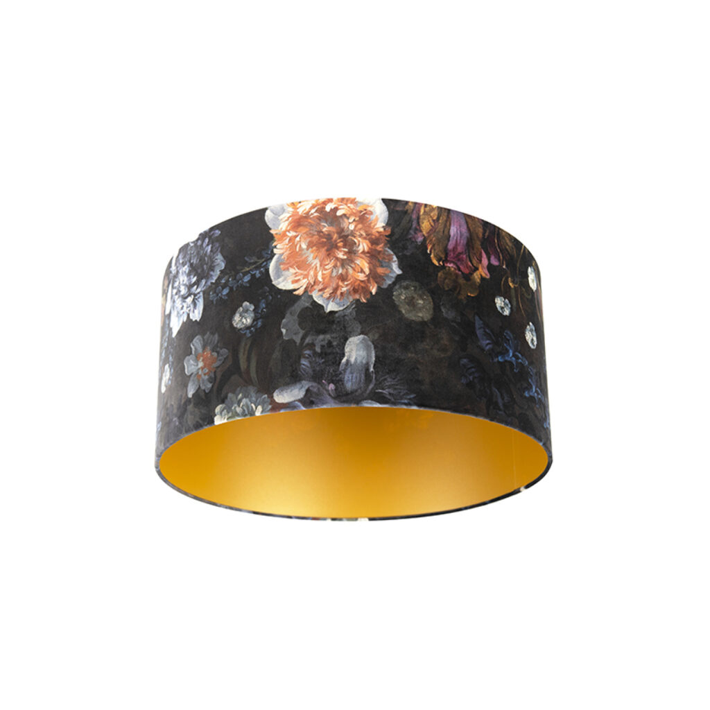 lampenkappen Velours lampenkap bloemen dessin gouden binnenkant Stof Multicolor Wat een eyecatcher deze velours lampenkap. Met kun je jouw vloerlamp of hanglamp