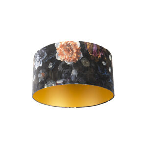 lampenkappen Velours lampenkap bloemen dessin gouden binnenkant Stof Multicolor Wat een eyecatcher deze velours lampenkap. Met kun je jouw vloerlamp of hanglamp