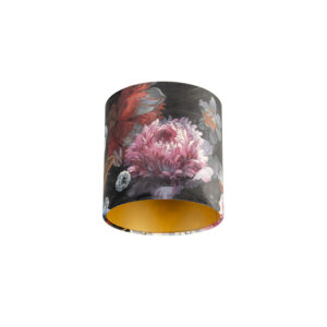 lampenkappen Velours lampenkap bloemen dessin gouden binnenkant Stof Multicolor Wat een eyecatcher deze velours lampenkap. Met kun je jouw vloerlamp of hanglamp
