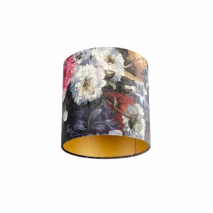 lampenkappen Velours lampenkap bloemen dessin gouden binnenkant Stof Multicolor Wat een eyecatcher deze velours lampenkap. Met kun je jouw vloerlamp of hanglamp