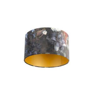 lampenkappen Velours lampenkap bloemen dessin gouden binnenkant Stof Multicolor Wat een eyecatcher deze velours lampenkap. Met kun je jouw vloerlamp of hanglamp