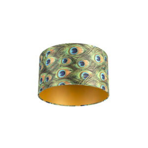 lampenkappen Velours lampenkap pauw dessin met gouden binnenkant Stof Pauw veren print Wat een eyecatcher deze velours lampenkap. Met kun je jouw vloerlamp of