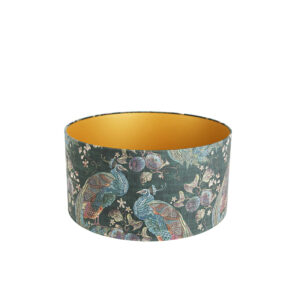 lampenkappen Velours lampenkap pauw groen gouden binnenkant Stof Groene print Het is een feestje om naar te kijken deze velours met pauwen Deze zal dan ook ware