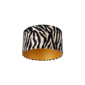 lampenkappen Velours lampenkap zebra dessin gouden binnenkant Stof Zebra print Een prachtige dierenprint welke goed past in de hedendaagse interieurs. Deze