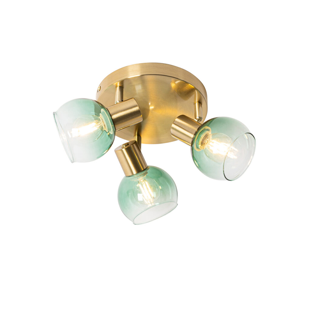 Opbouwspots Art Deco plafondlamp goud met groen glas Vidro StaalGlas Groen Simpel maar toch dat is deze plafondlamp. gemaakt van staal en afgewerkt in het De