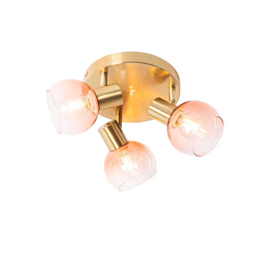 Opbouwspots Art Deco plafondlamp goud met roze glas Vidro StaalGlas Roze Simpel maar toch dat is deze plafondlamp. gemaakt van staal en afgewerkt in het De