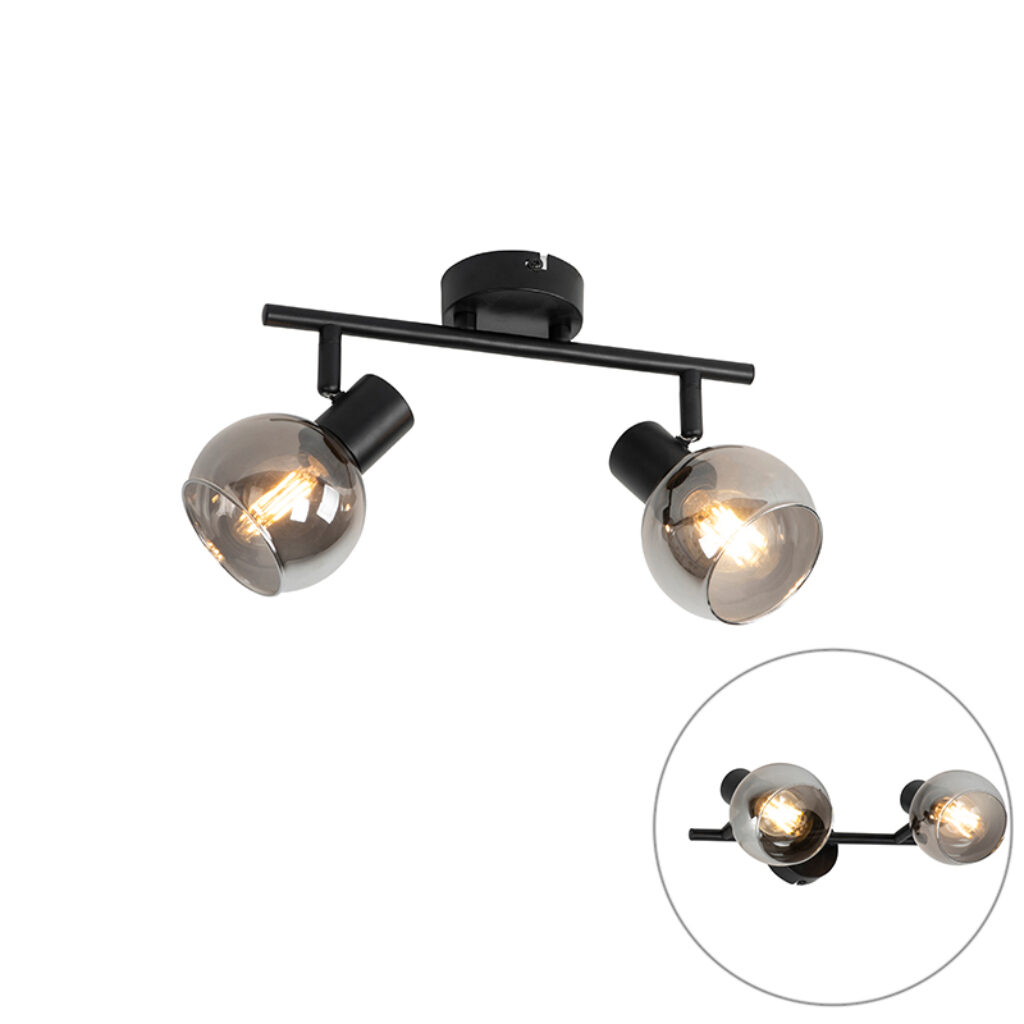 Opbouwspots Art Deco plafondlamp zwart met smoke glas Vidro GlasStaal Zwart De perfecte balans tussen subtiel en Het armatuur van is afgewerkt in een tijdloze