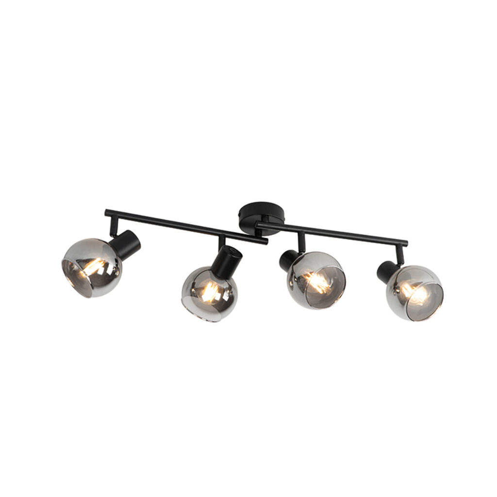 Opbouwspots Art Deco plafondlamp zwart met smoke glas Vidro StaalGlas Zwart Deze is een echte blikvanger. Zijn zorgt voor prachtig lichteffect in de ruimte. De
