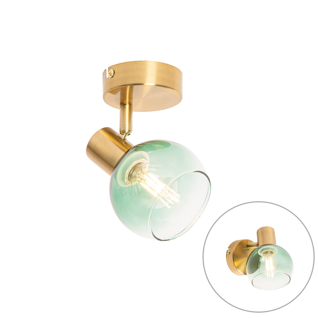 Opbouwspots Art Deco spot goud met groen glas Vidro StaalGlas Groen Simpel maar toch dat is deze goud. gemaakt van staal en afgewerkt in het De heeft een diepte