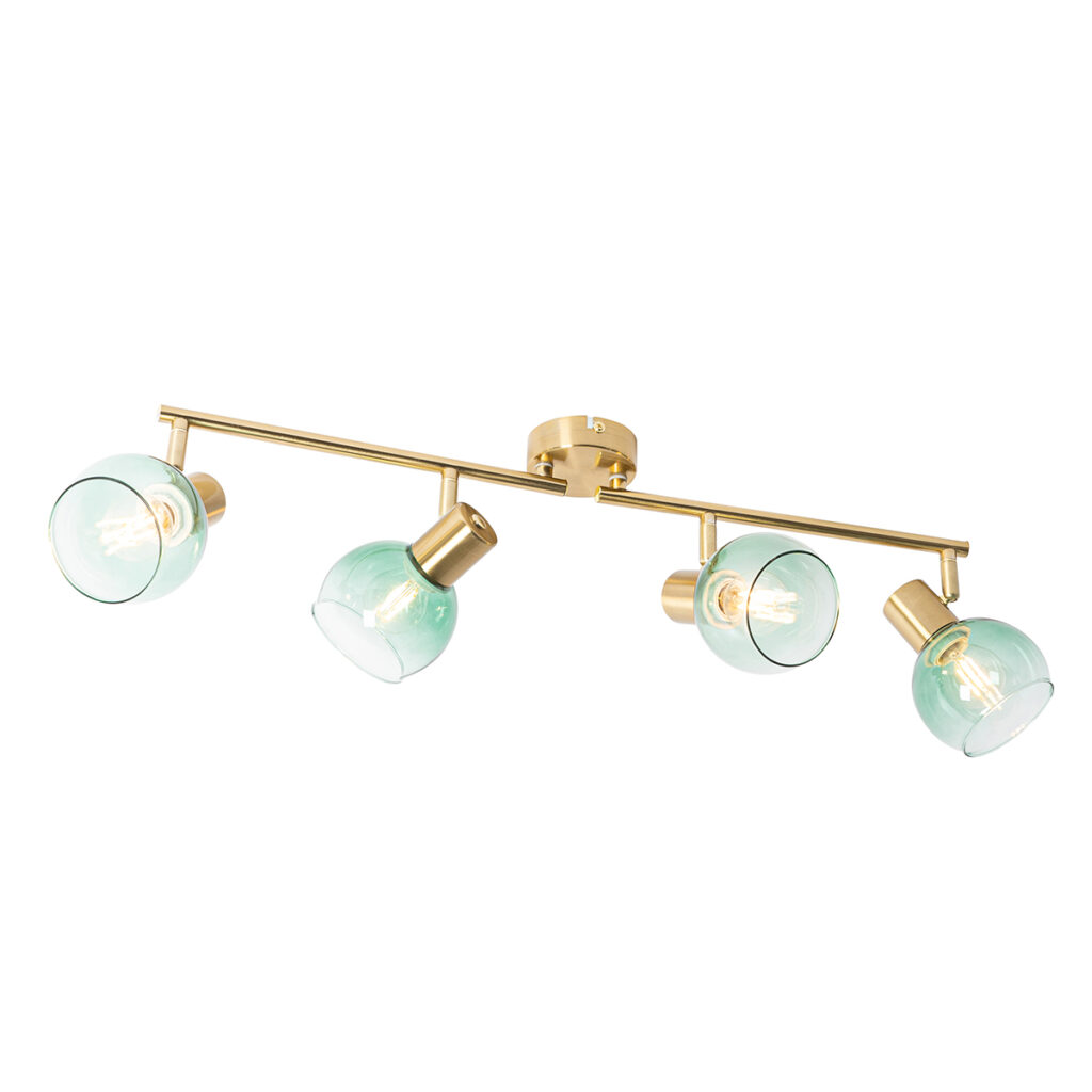 Opbouwspots Art Deco spot goud met groen glas Vidro StaalGlas Groen Simpel maar toch dat is deze spot. gemaakt van staal en afgewerkt in het De plafondlamp