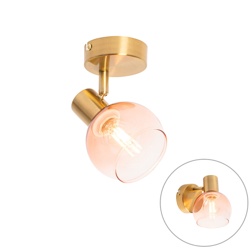Opbouwspots Art Deco spot goud met roze glas Vidro StaalGlas Roze Simpel maar toch dat is deze spot. gemaakt van staal en afgewerkt in het De heeft een diepte