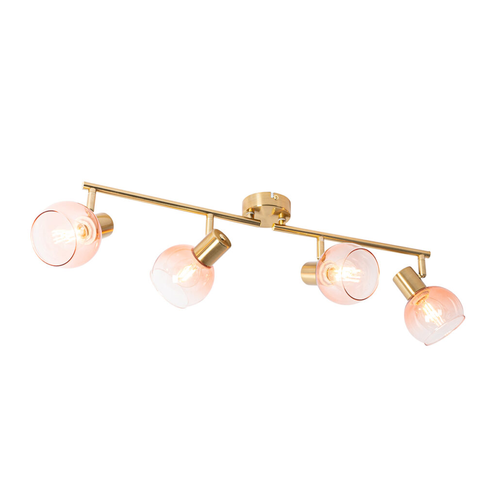 Opbouwspots Art Deco spot goud met roze glas Vidro StaalGlas Roze Simpel maar toch dat is deze plafondlamp. gemaakt van staal en afgewerkt in het De heeft een