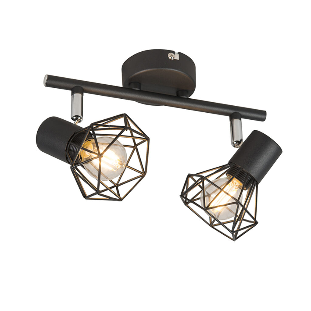Opbouwspots Art deco spot zwart en kantelbaar Mosh Staal Zwart Een leuke Deco afgewerkt in een zwarte kleur open kappen. Het minimalistische stalen frame leent