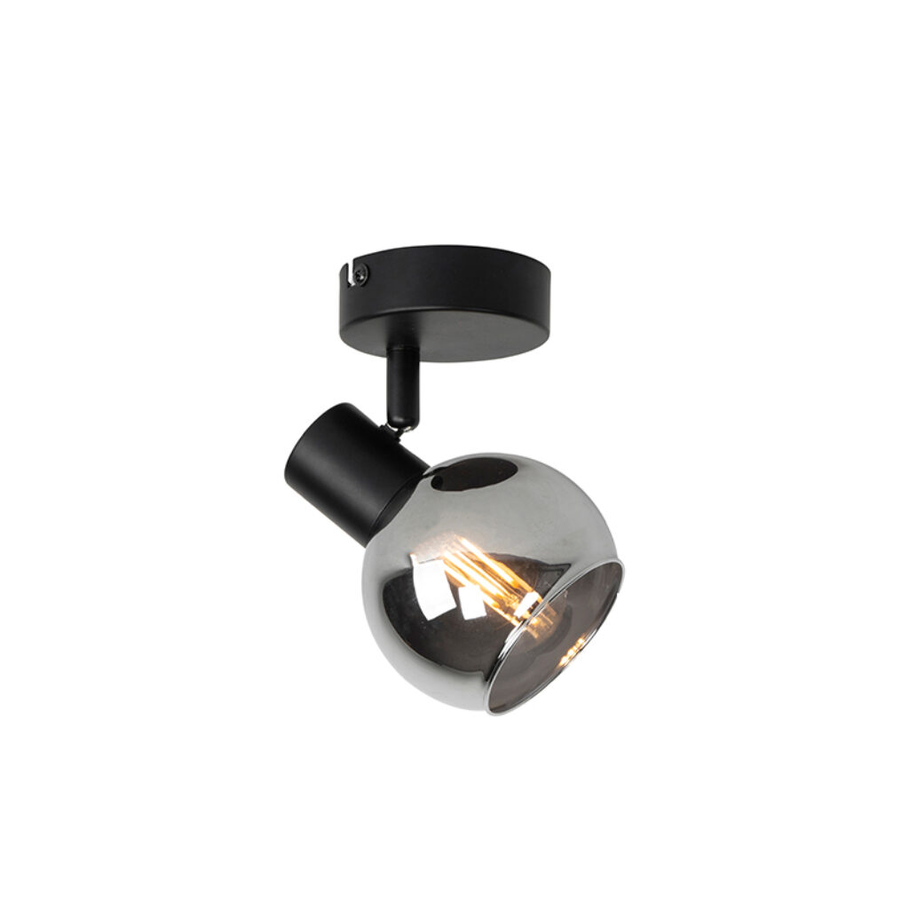 Opbouwspots Art Deco spot zwart met smoke glas Vidro GlasStaal Zwart go deze prachtige Vidro. De is gemaakt van staal en afgewerkt in het zwart. glazen kap