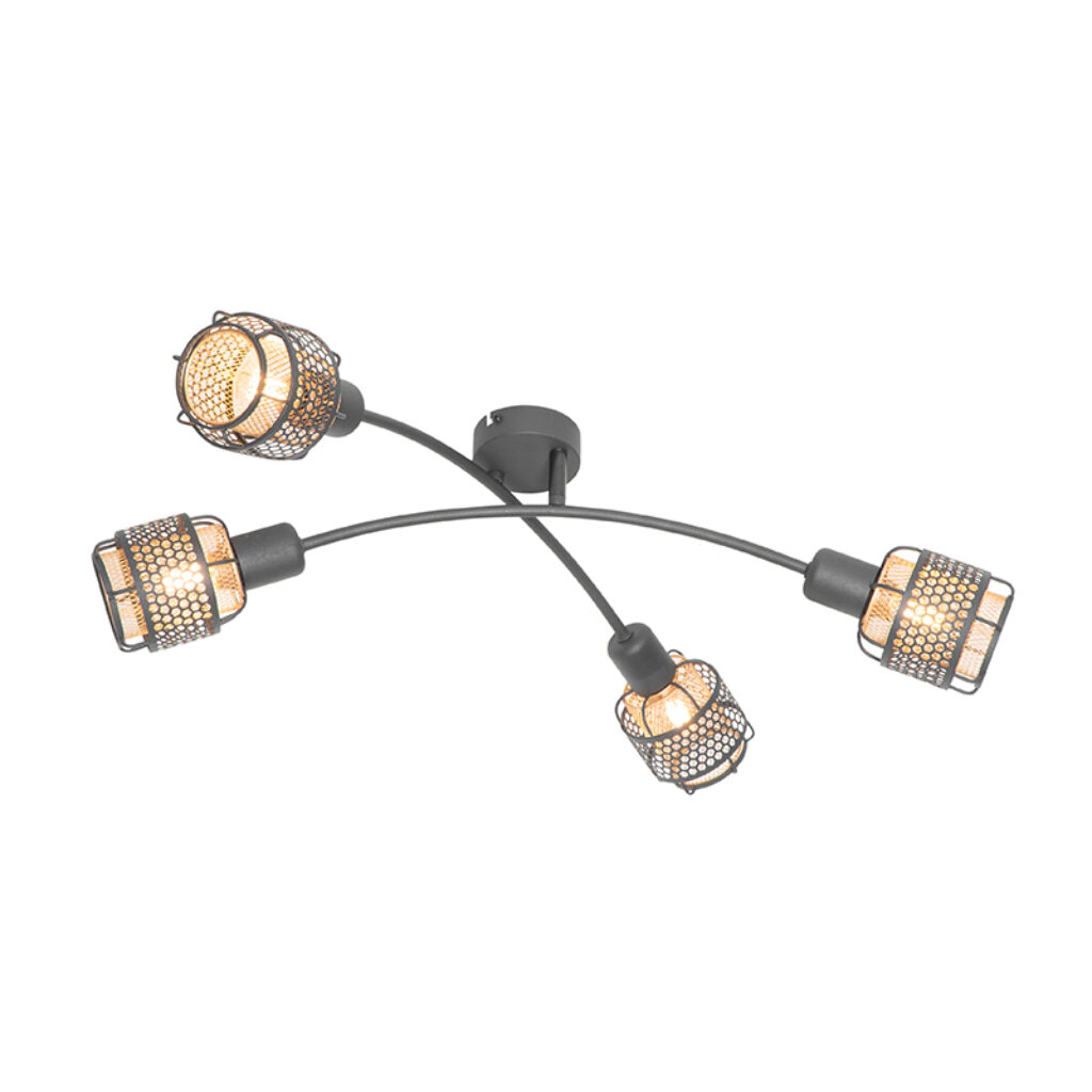 Opbouwspots Design plafondlamp zwart met goud Noud Staal Zwart Haal een echte eyecatcher in huis onze Noud. Deze heeft vier lichtpunten die de ruimte prachtig