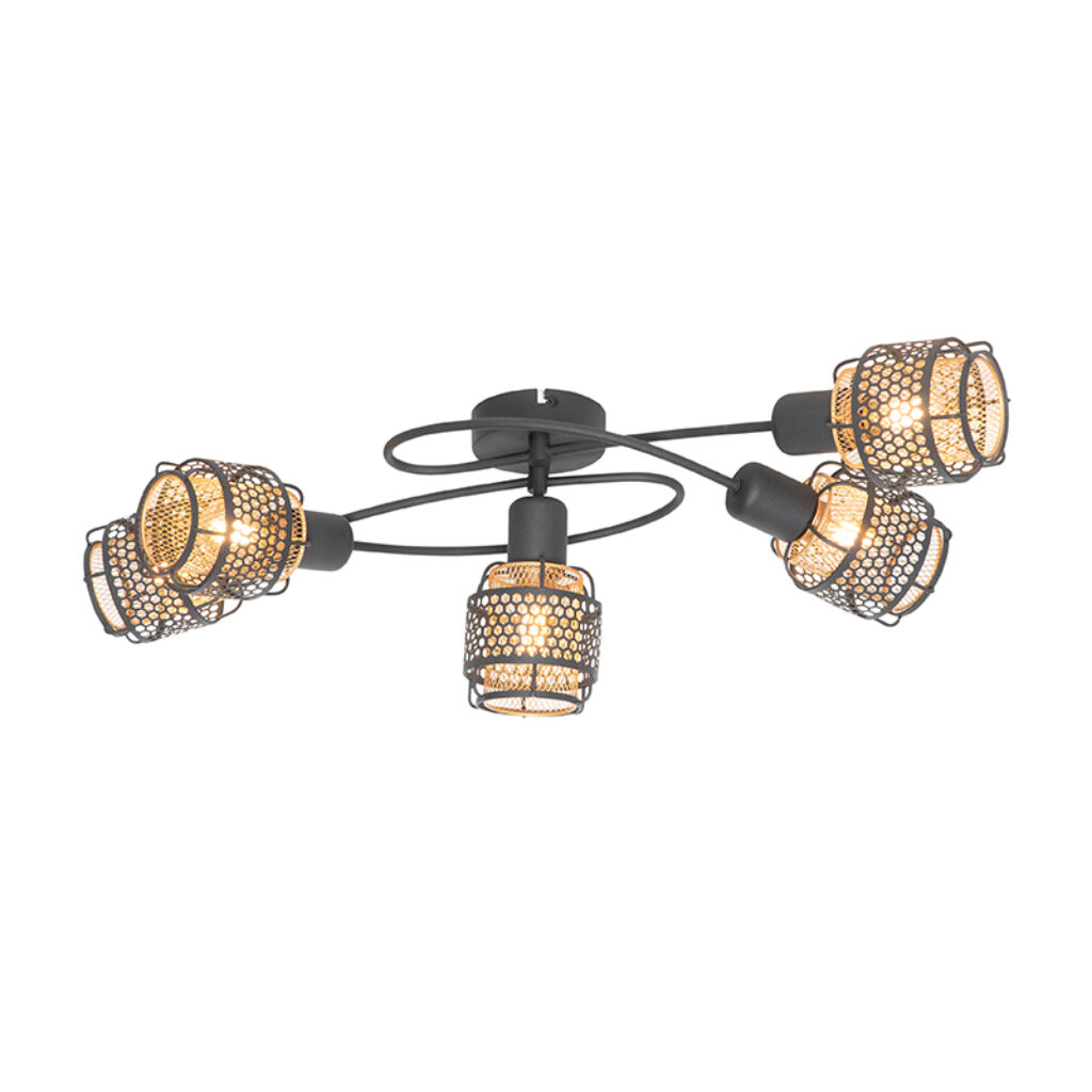 Opbouwspots Design plafondlamp zwart met goud Noud Staal Zwart Maak je design interieur helemaal compleet de Deze lamp is gemaakt van staal en afgewerkt in een