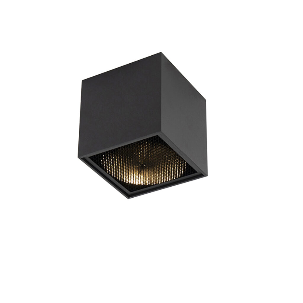 Opbouwspots Design spot zwart Box Honey Aluminium Zwart Een stoere plafondspot in een tijdloze zwarte kleur afgewerkt aluminium. Het raster van deze zorg ervoor