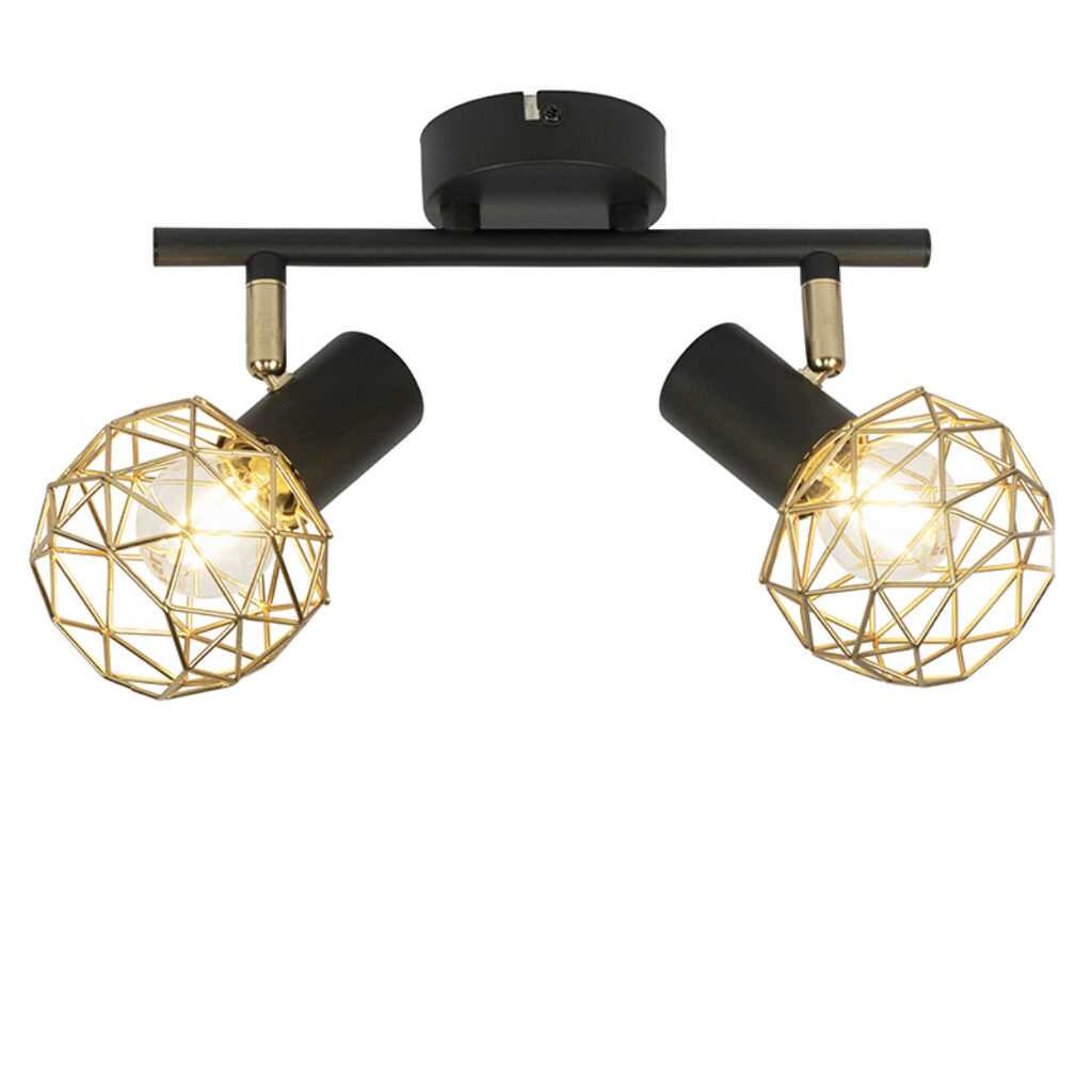 Opbouwspots Design spot zwart met goud Mesh Staal Helemaal opvallend deze De gouden kleur en het zwarte frame geeft de Hij heeft een hoogte van 155 cm lengte 25