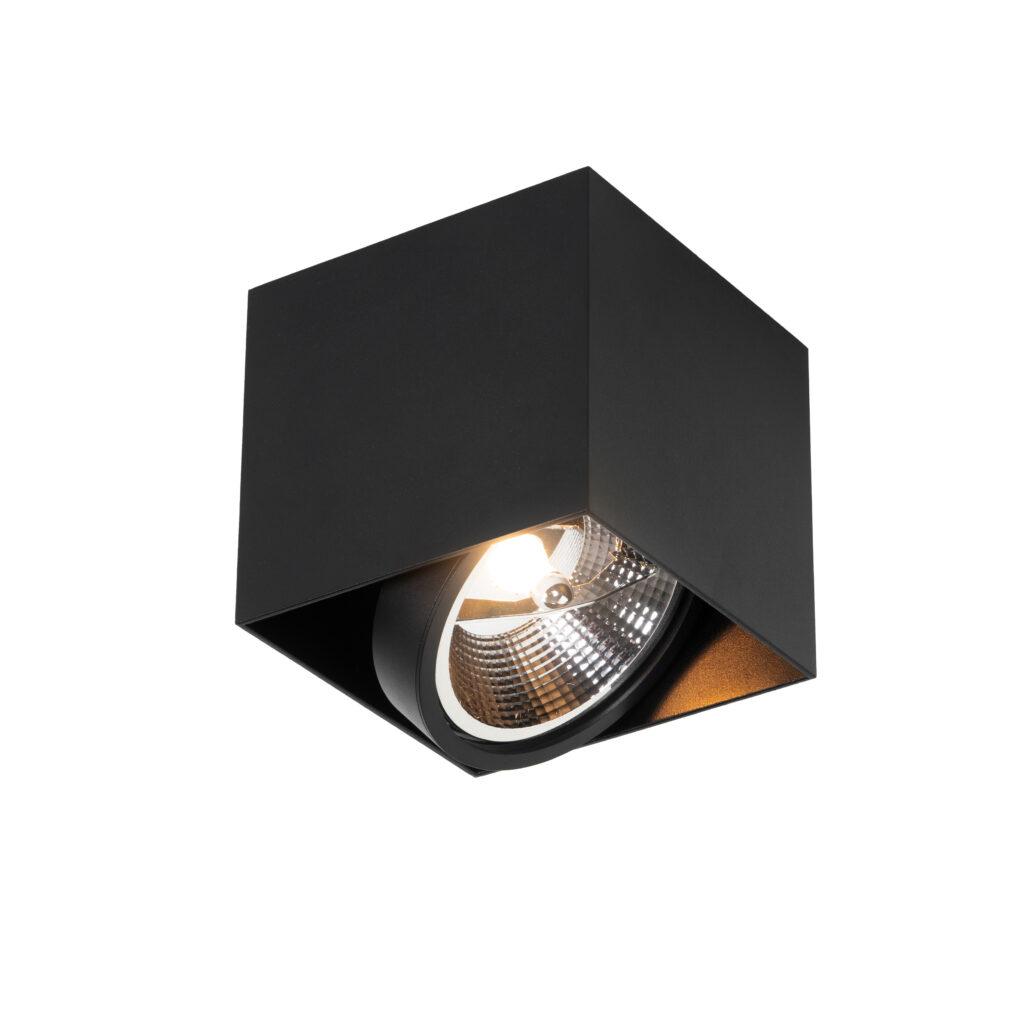 Opbouwspots Design spot zwart vierkant AR111 Box Aluminium Zwart De is een super strakke design en past in elke woonstijl. Hij volledig gemaakt van aluminium