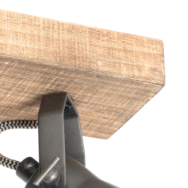 Landelijke spot zwart met hout 3-lichts verstelbaar - Jelle - Afbeelding 2