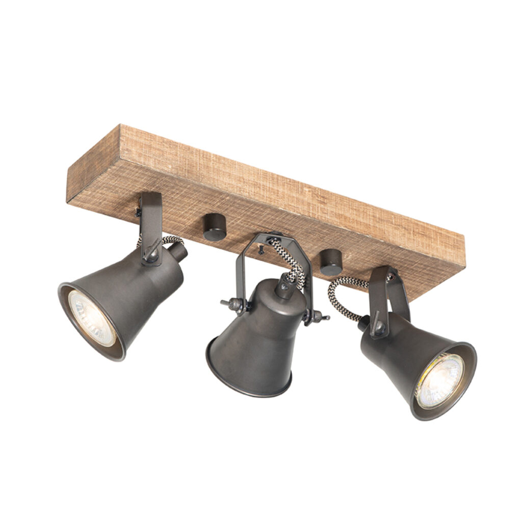 Opbouwspots Landelijke spot zwart met hout verstelbaar Jelle HoutStaal Zwart Maak je interieur stoer en landelijk de plafondlamp Jelle. Zijn combinatie van