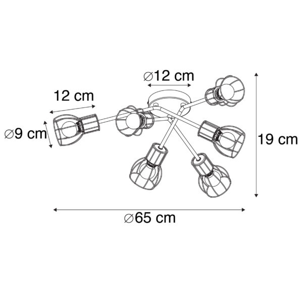 Moderne plafondlamp zwart 65 cm 6-lichts - Botu - Afbeelding 3