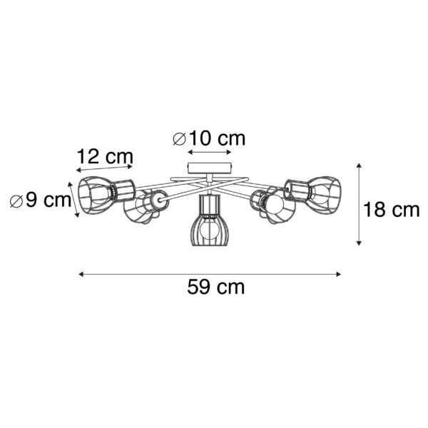 Moderne plafondlamp zwart 59 cm 5-lichts - Botu - Afbeelding 3