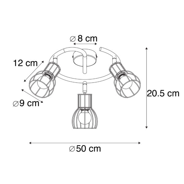 Moderne plafondlamp zwart 50 cm rond 3-lichts - Botu - Afbeelding 3
