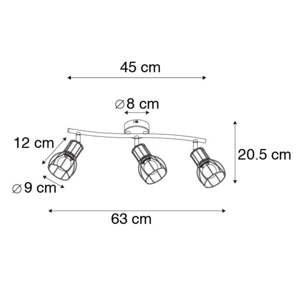 Moderne plafondlamp zwart 63 cm 3-lichts verstelbaar - Botu - Afbeelding 3