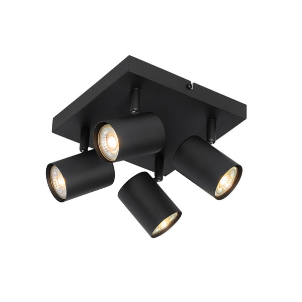 Opbouwspots Moderne plafondlamp zwart verstelbaar vierkant Jeana Staal Zwart is een super functionele en moderne plafondlamp. Perfect voor in je woonkamer