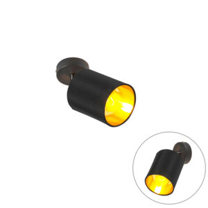 Opbouwspots Moderne spot zwart Lofty StaalStof Zwart De combinatie van de zwarte finish en gouden binnenkant kap geeft onze plafondlamp een elegante uitstraling