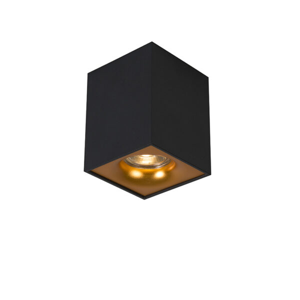 Opbouwspots Moderne spot zwart met goud Quba delux Staal Zwart Super strakke vierkante design volledig gemaakt van staal en heeft een luxe kwalitatieve