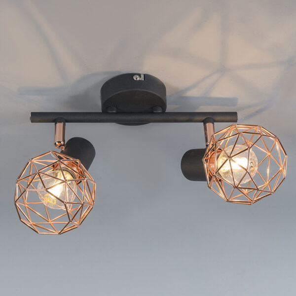 Moderne spot zwart met koper 2-lichts - Mesh - Afbeelding 2