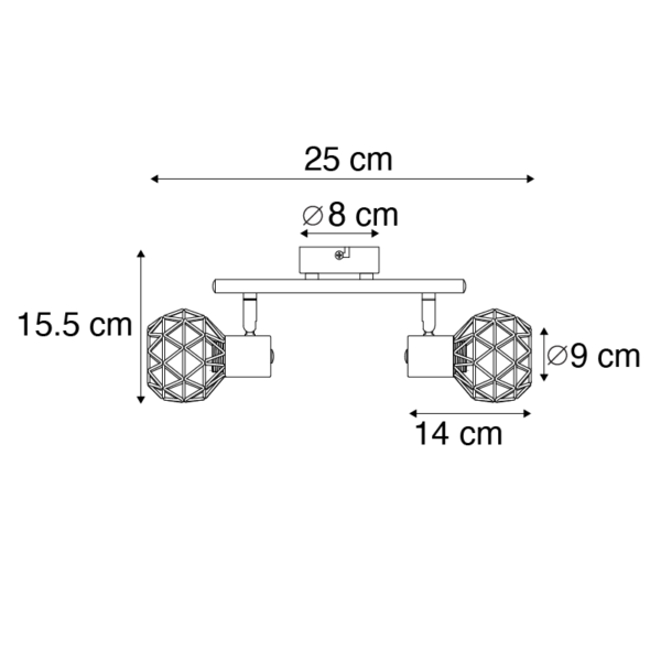 Moderne spot zwart met koper 2-lichts - Mesh - Afbeelding 3