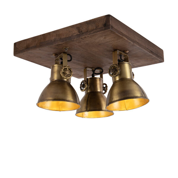 Plafondlamp brons met hout 3-lichts - Mangoes - Afbeelding 2
