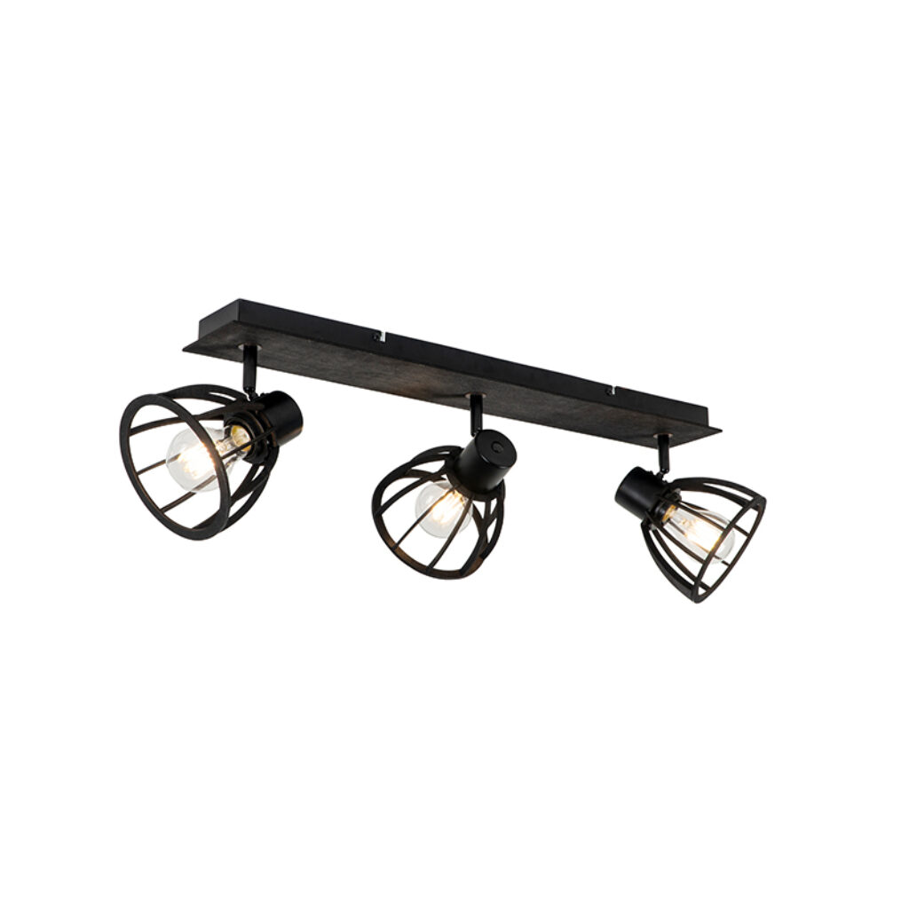 Opbouwspots plafondlamp zwart Fotu StaalHout Zwart go industrial met onze Fotu. De lamp is gemaakt van hout staal en volledig afgewerkt in het zwart. spots zijn