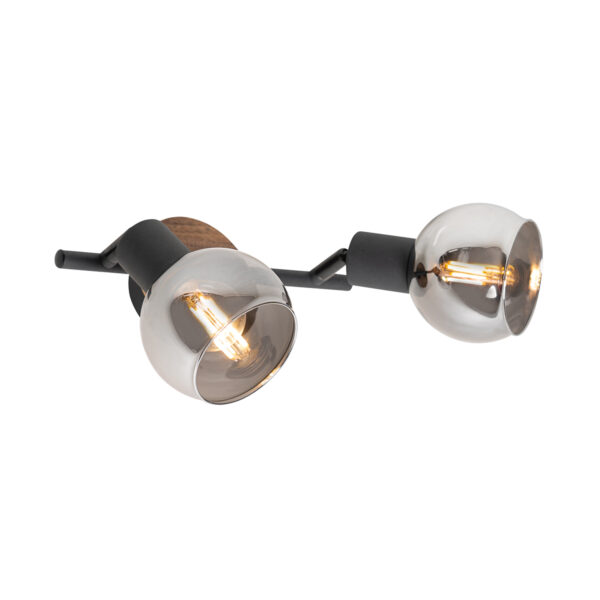 Plafondlamp zwart met smoke glas en hout 2-lichts - Vidro - Afbeelding 2