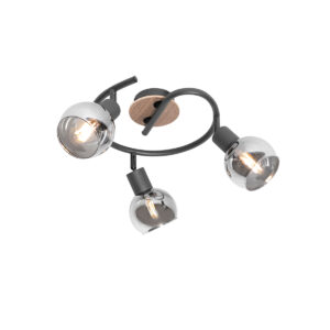 Opbouwspots Plafondlamp zwart 445 cm met smoke glas en hout Vidro GlasStaalHout Grijs Prachtig deze grijs zwarte plafondlamp hout. heeft een diameter van 51