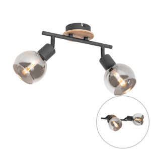 Opbouwspots Plafondlamp zwart met smoke glas en hout Vidro GlasStaalHout Grijs Deze spot laat jouw interieur Dankzij de combinatie van het staal glass