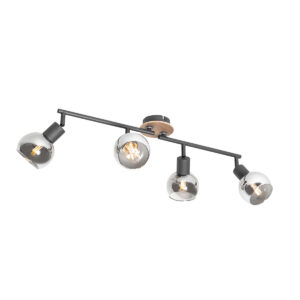Opbouwspots Plafondlamp zwart met smoke glas en hout Vidro Glas Grijs Prachtig deze grijs zwarte plafondlamp hout. heeft een diepte van 10 centimeter hoogte 205
