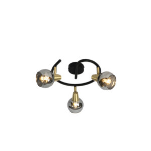 Opbouwspots Plafondlamp zwart 445 cm met smoke glas Vidro GlasStaal go Art Deco onze Vidro. De lamp is gemaakt van staal en afgewerkt in goud. glazen kappen