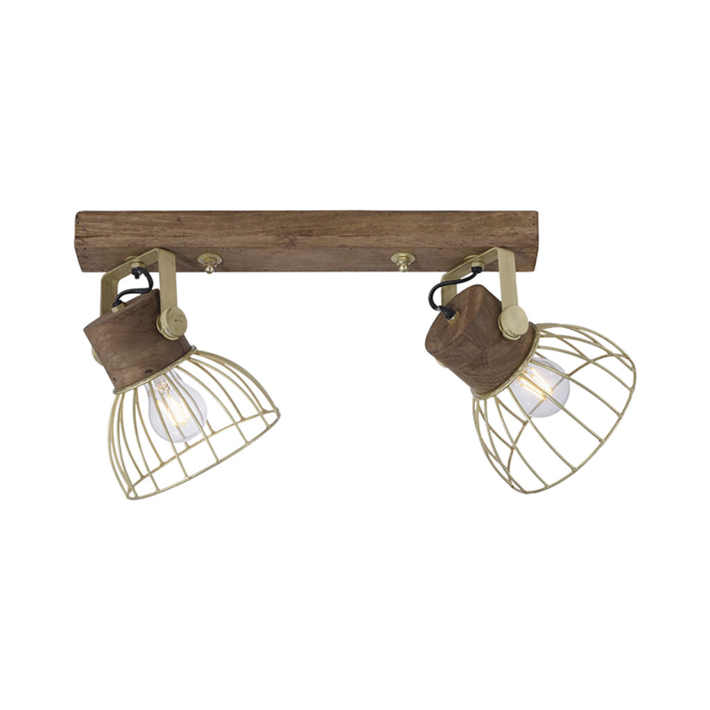 Opbouwspots plafondspot messing met hout Shanti HoutStaal Geef jouw interieur een industrieel tintje onze Shanti. Door het open design van de kappen wordt