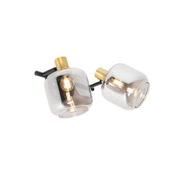 Plafondspot zwart/goud met smoke glas 2-lichts - Zuzanna - Afbeelding 2