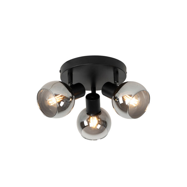 Plafondspot zwart 35 cm met smoke glas 3-lichts - Vidro - Afbeelding 2