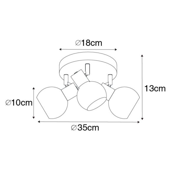 Plafondspot zwart 35 cm met smoke glas 3-lichts - Vidro - Afbeelding 3