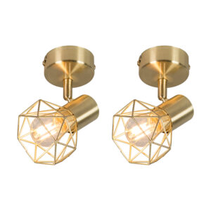 Opbouwspots Set van 2 art deco spot messing en kantelbaar Mosh Metaal Dit is in een gouden kleur Het minimalistische stalen frame leent zich bij uitstek voor