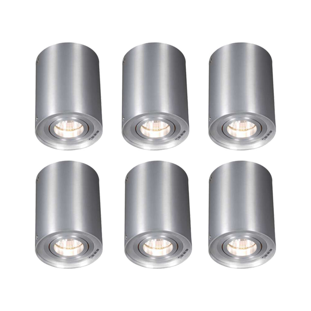 Opbouwspots Set van 6 spots staal en kantelbaar Rondoo up Aluminium Deze 1 opbouwspot past in ieder interieur. Hij heeft een diameter 95 cm hoogte 125 cm. De