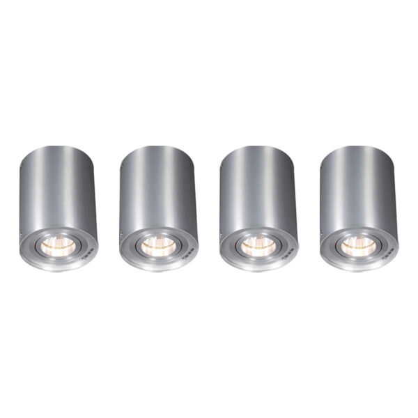 Opbouwspots Set van 4 spots staal en kantelbaar Rondoo up Aluminium Deze 1 opbouwspot past in ieder interieur. Hij heeft een diameter 95 cm hoogte 125 cm. De